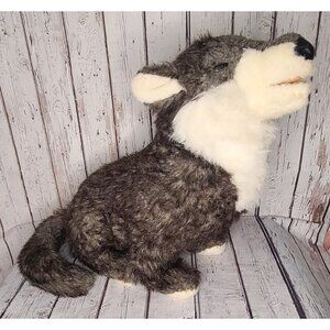 16" Vintage 1989 Douglas Howling Grey Wolf Plush Stuffed Animal Cuddle Toys